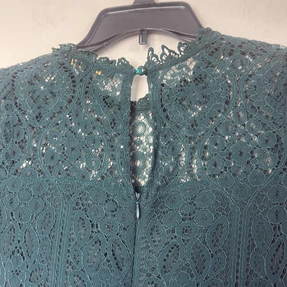 Dark Green Elegant High Neck Short Sleeves Lace Cocktail Party Dress Size S - Picture 8 of 11